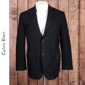 Like New Slim Fit Mens Black Sueded Cotton Two Button Sport Coat-Blazer